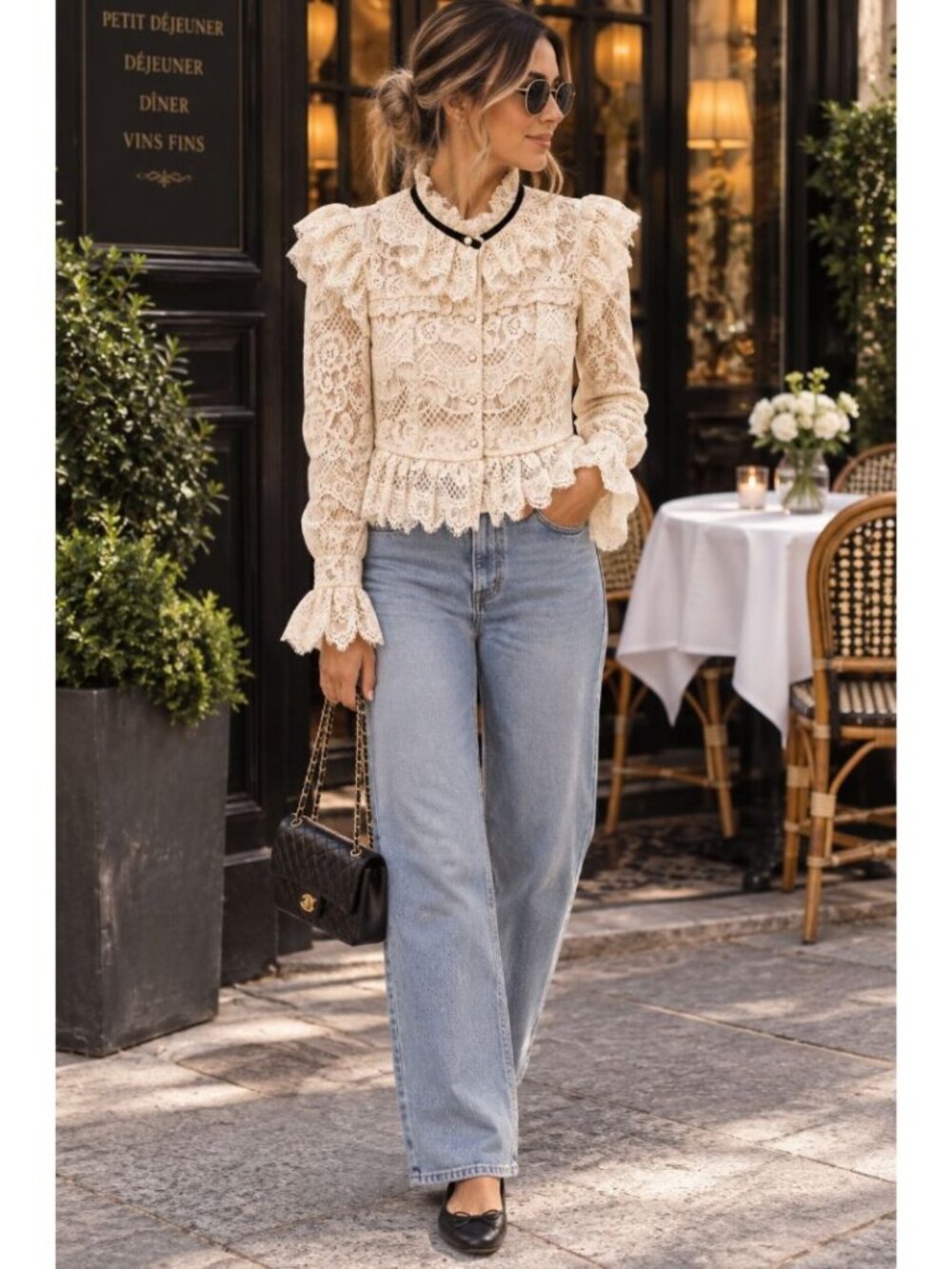 NWT Miss Rosier Ivory Lace Long Sleeve Top S Victorian Romantic Ruffles Coquette